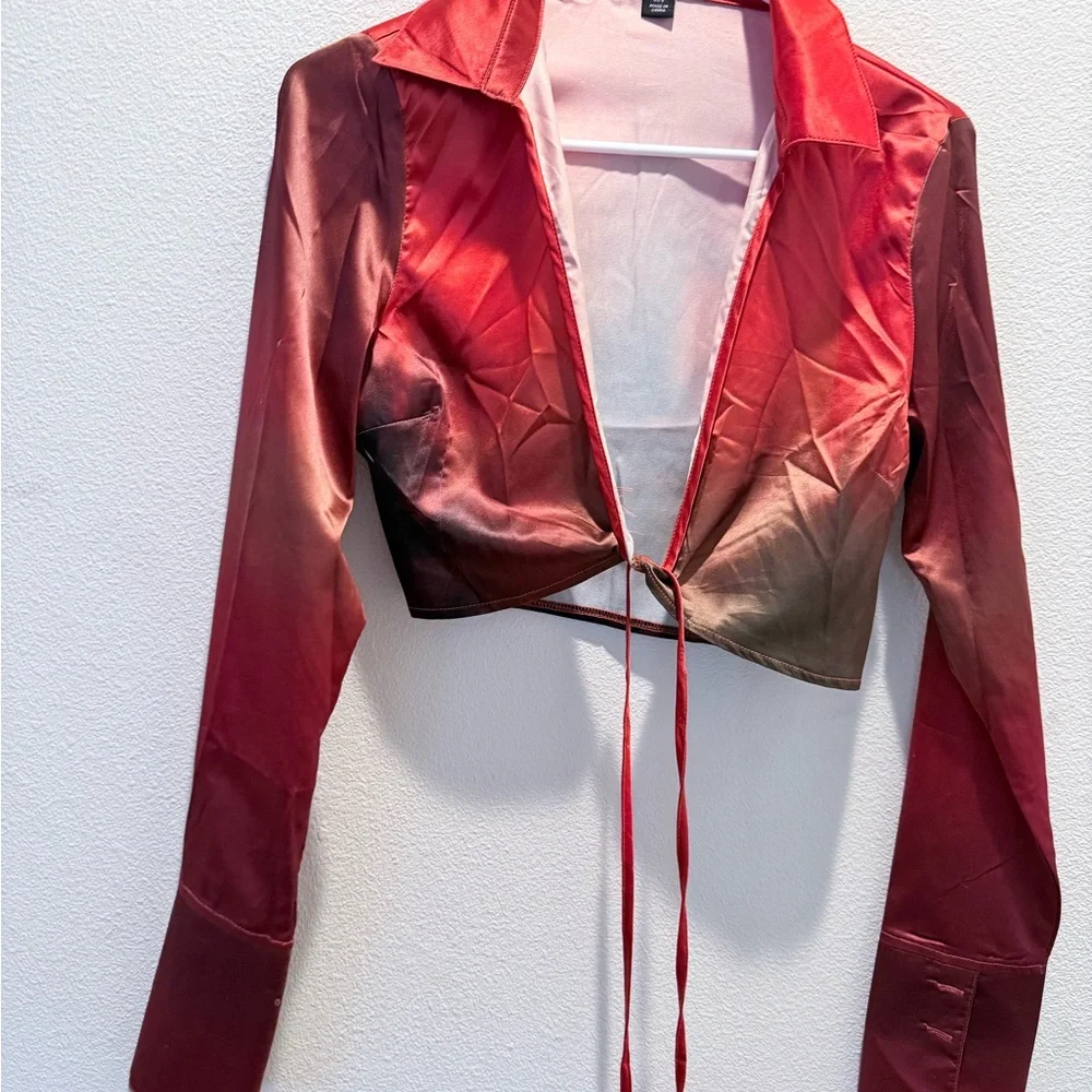 PrettyLittleThing Red Ombre Button Down Shirt. - Picture 1 of 7